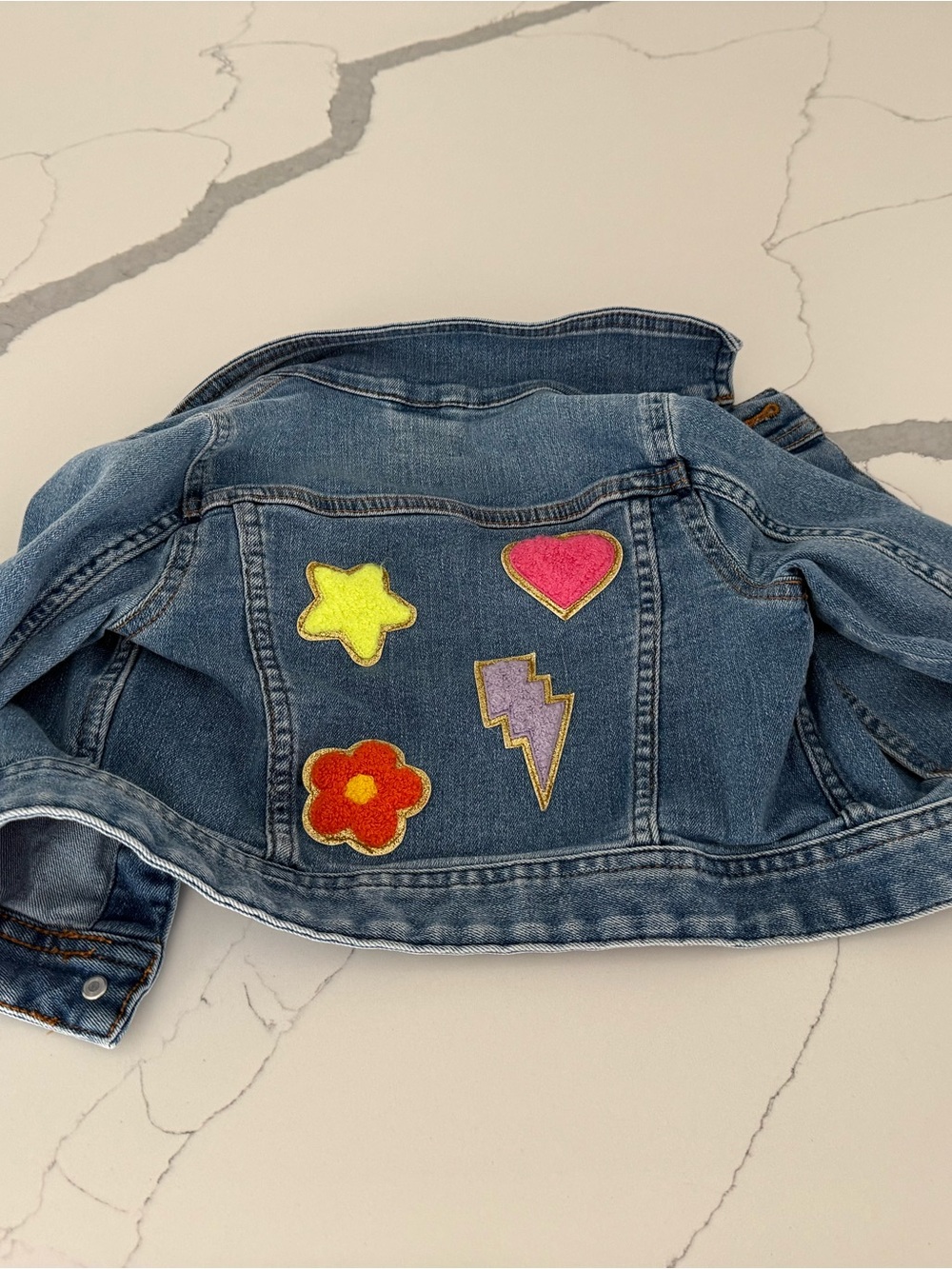 Crewcuts Denim Jacket with Bright Pink, Yellow, Orange & Purple Patches